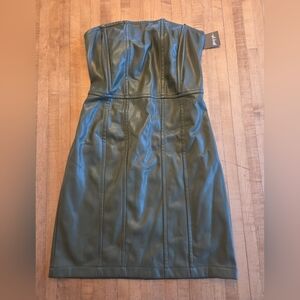 Nasty Gal Bustier Micro Mini Dress Faux Leather Dress Olive Color Size 0